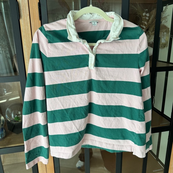 J. Crew long sleeve rugby striped polo shirt collar kelly preppy tee sporty - Picture 2 of 9